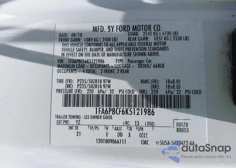 2019 Ford Mustang Gt из США, поврежденный, VIN 1FA6P8CF6K5121986